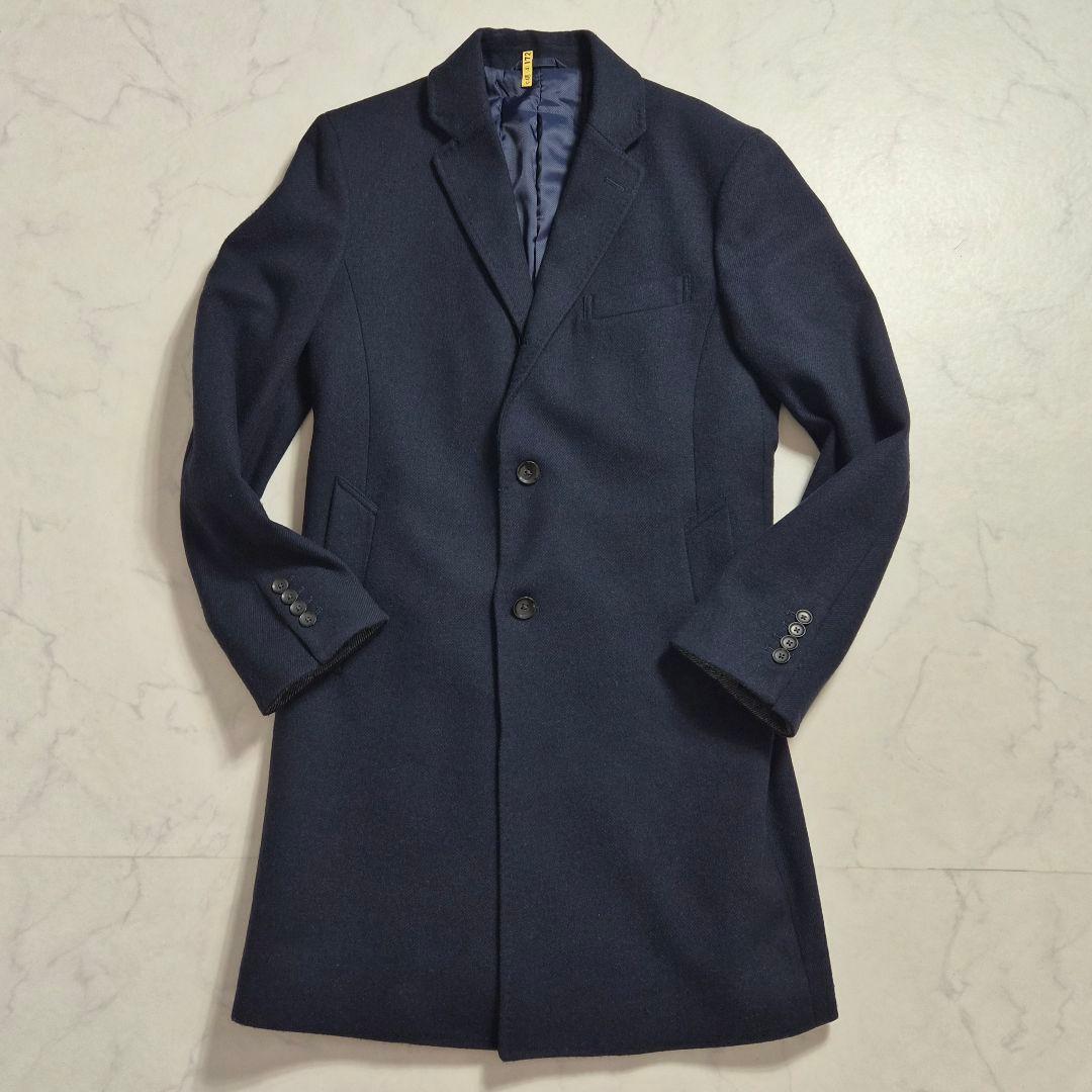 美品 LL】スーツセレクト 尾州ウール チェスターコート ネイビー