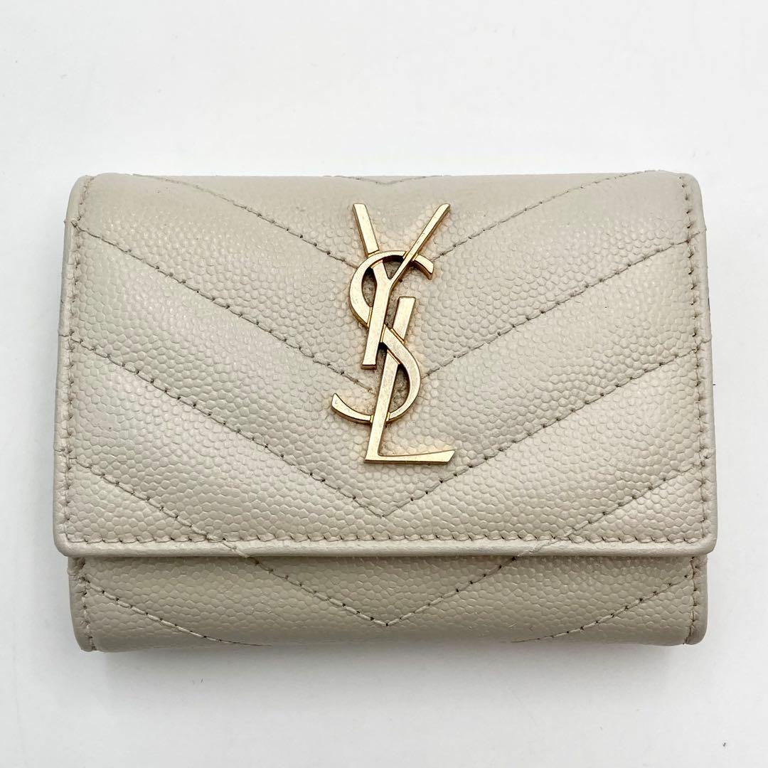 しきぶ✨ サンローラン 6連キーケース キャビアスキン 白系 YSL ロゴ