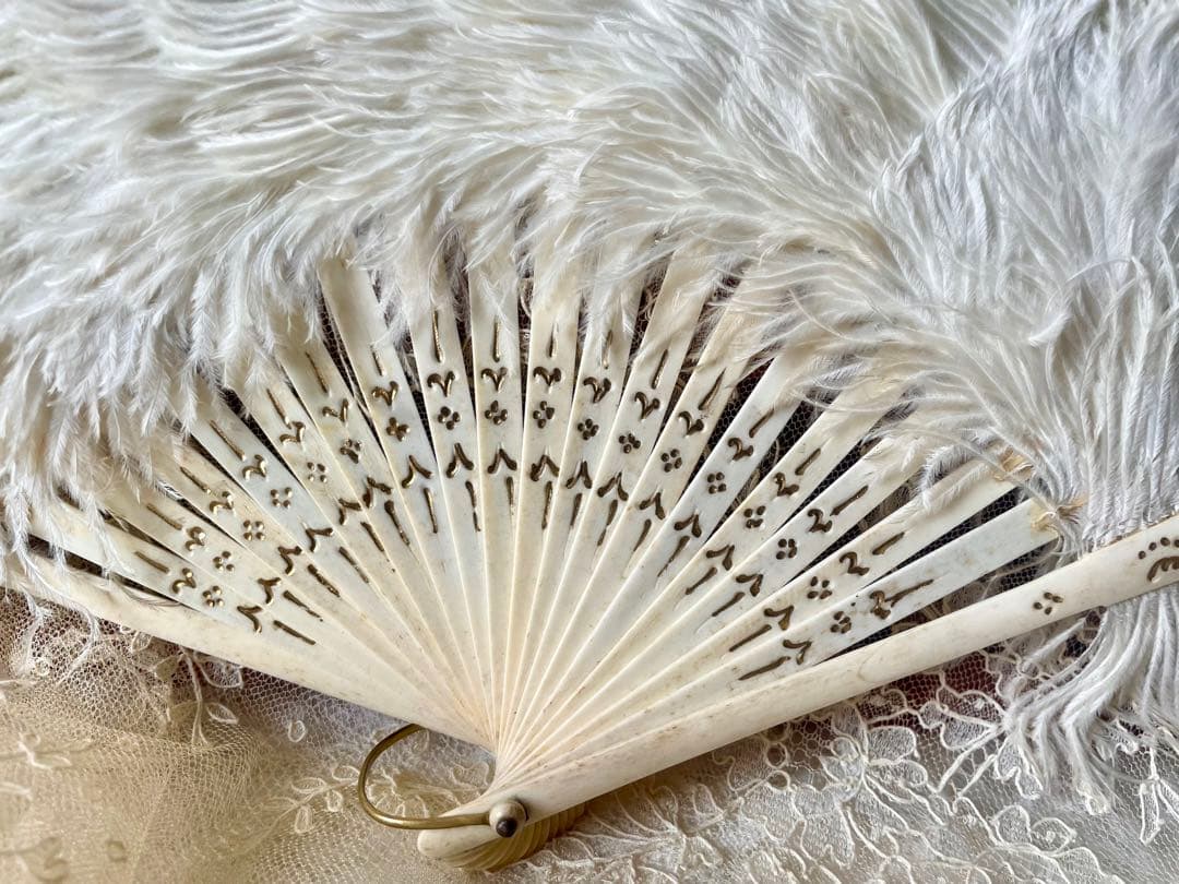 ホワイトフェザーのファン エヴァンタイユ フランスアンティーク 扇子
