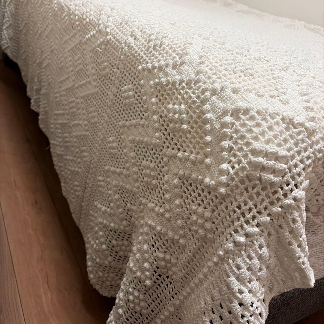 フランス蚤の市 アンティーク ベッドカバー クロシェ かぎ針編み