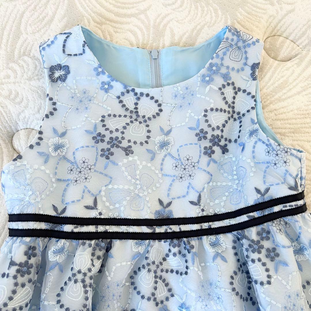 【美品】　オーガンジー 総刺繍　ワンピース　120cm BeBeべべ　　総柄