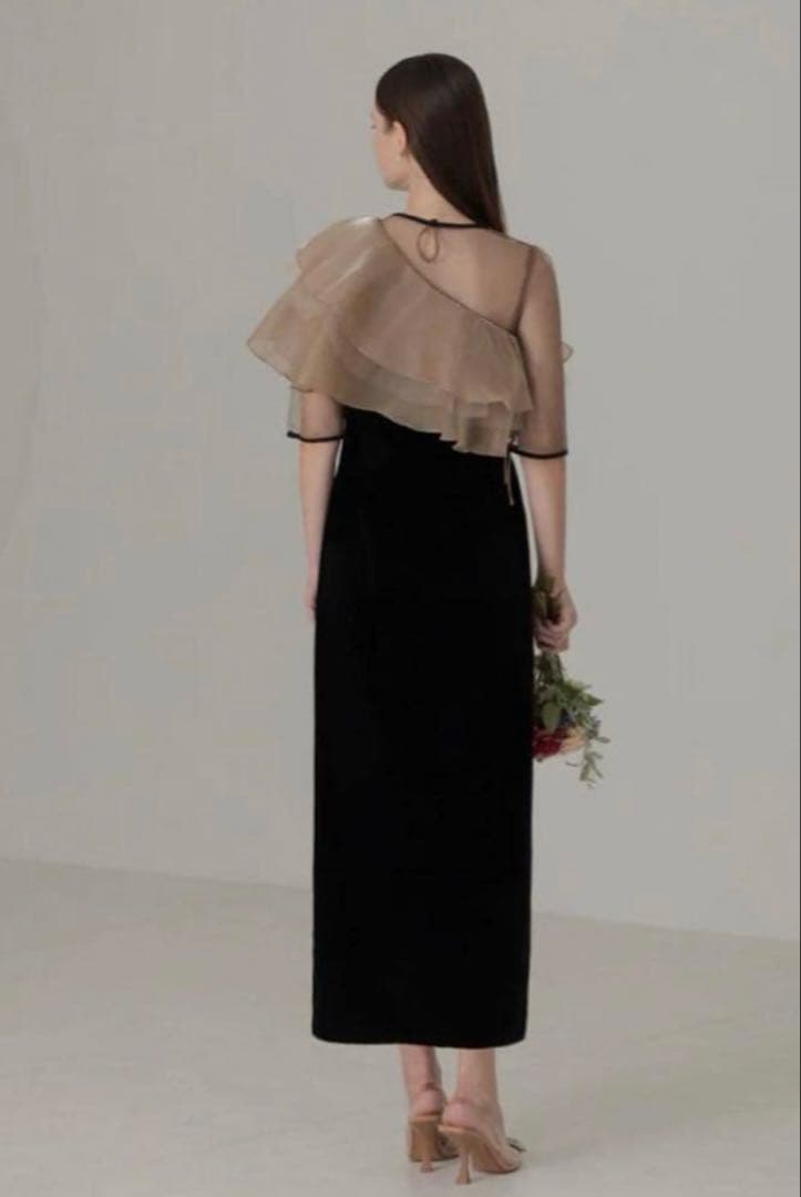 超美品leja レジャ アシンメトリーティアードフリル3WAYベロアドレスM