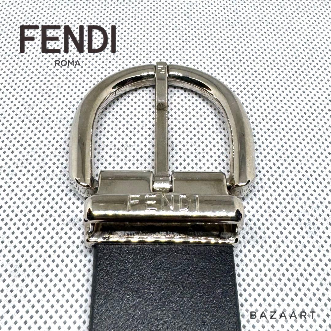 FENDI フェンディ 本革 レザー ベルト シルバー メタルバックル 黒