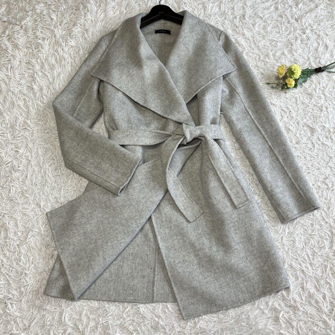極美品 JOSEPH ウールカシミヤ 女優襟ベルテッドコート リバーコート