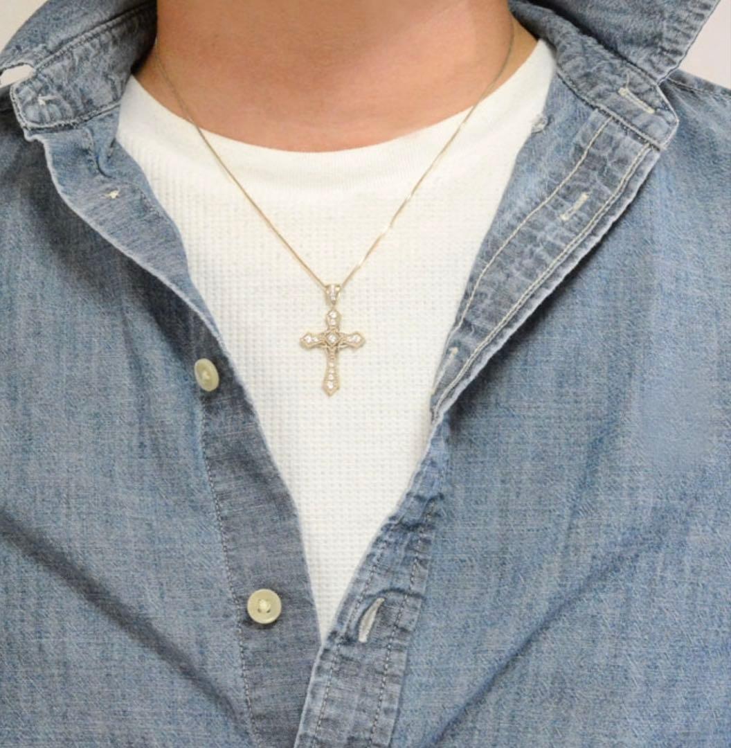 定価23万　宝石天然ダイヤモンド15pcs 0.50ct クロス ペンダント