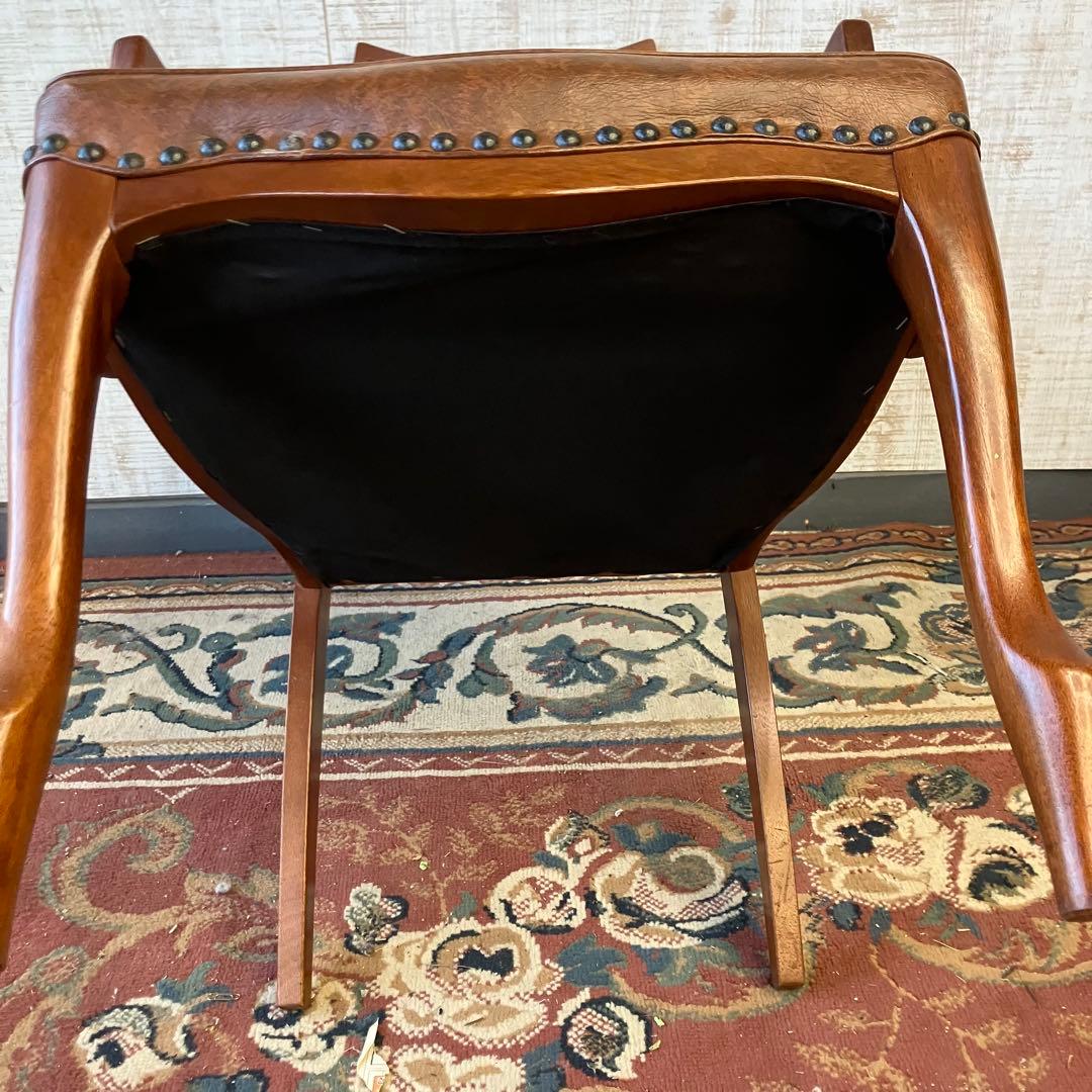 ①北欧レトロ マルニ 木製椅子 鋲打ちダイニングチェア ロビーチェアアームチェア