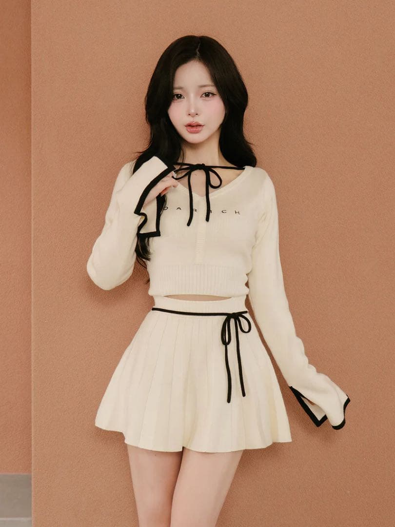 ダーリッチ Darich ウエストオープンリボンデザインニットミニワンピース 白