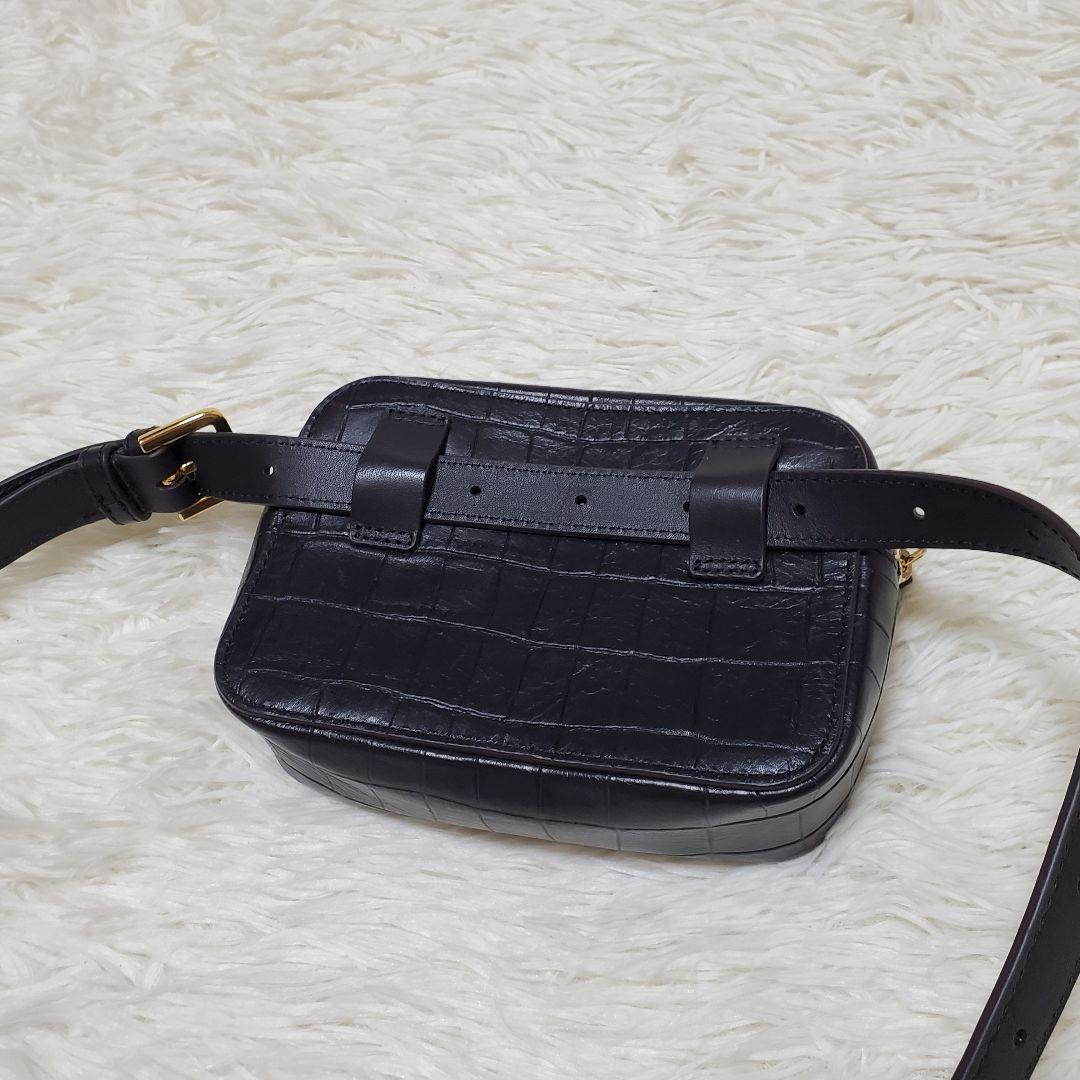 ■未使用に近い フルラ クロコ ウエストバッグ ボディバッグ レザー ブラック