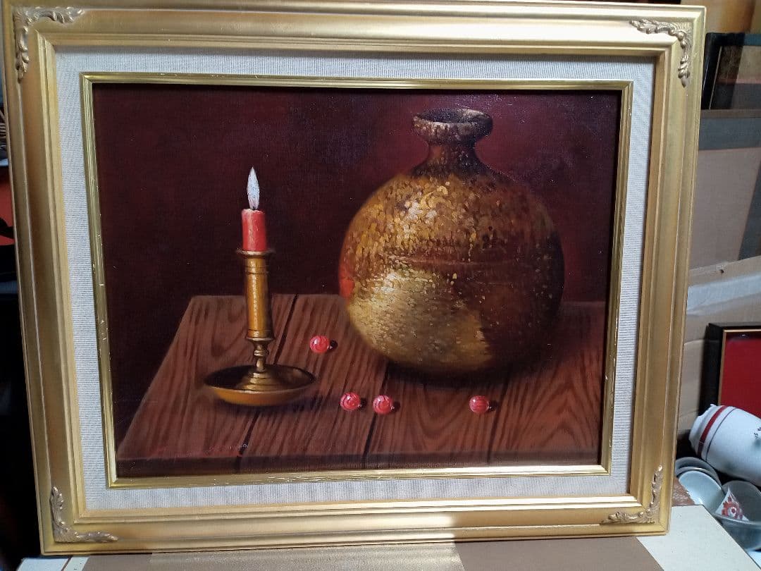 山下朝弘の壺とローソクＦ６号です素敵な作品です