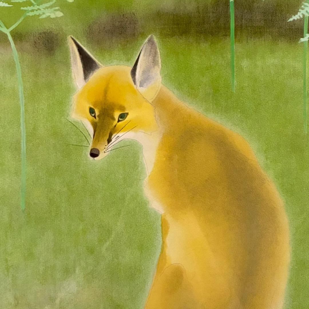 山口華楊「山野辺」狐 リトグラフ 印章有 額縁入り 限定100点 きつね