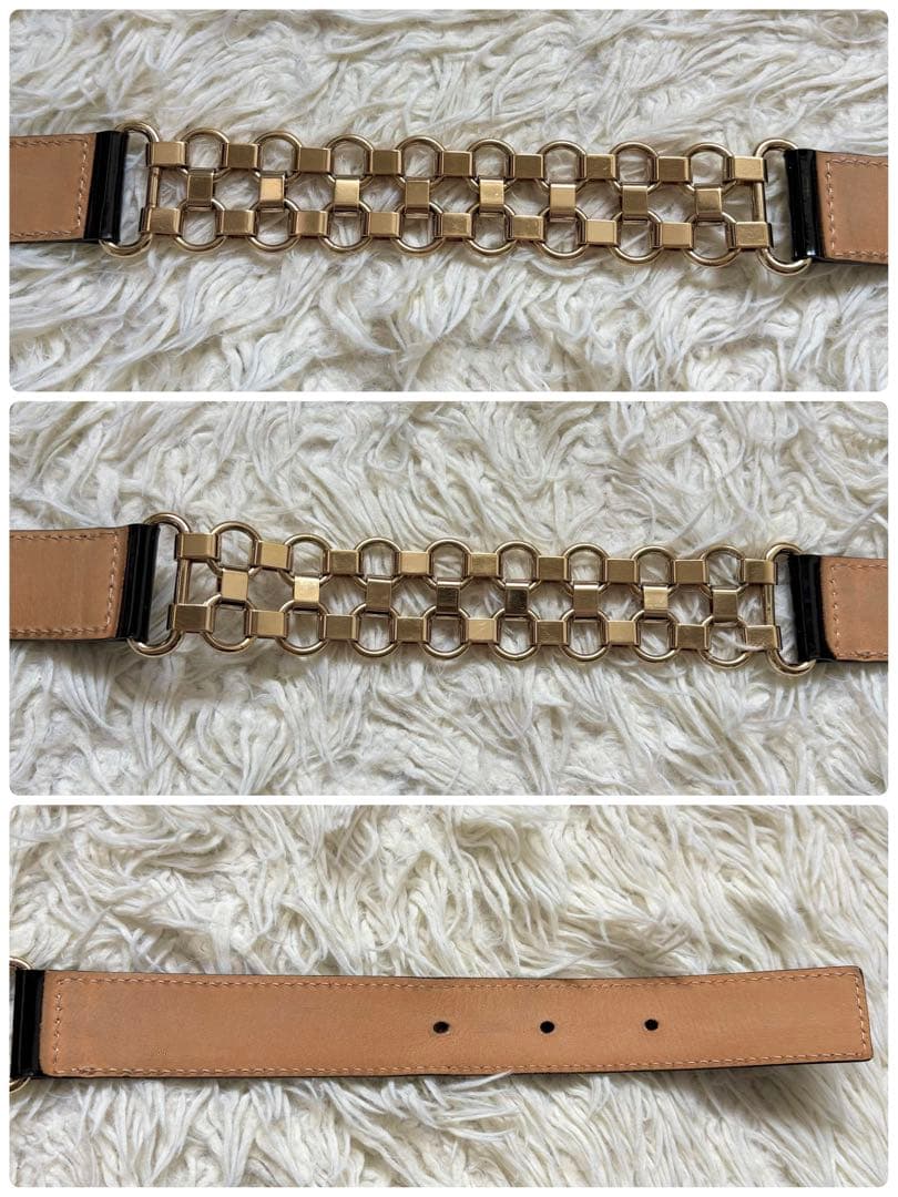 美品　セリーヌ ヴィンテージ　エナメル　ブラック チェーン ベルト レディース