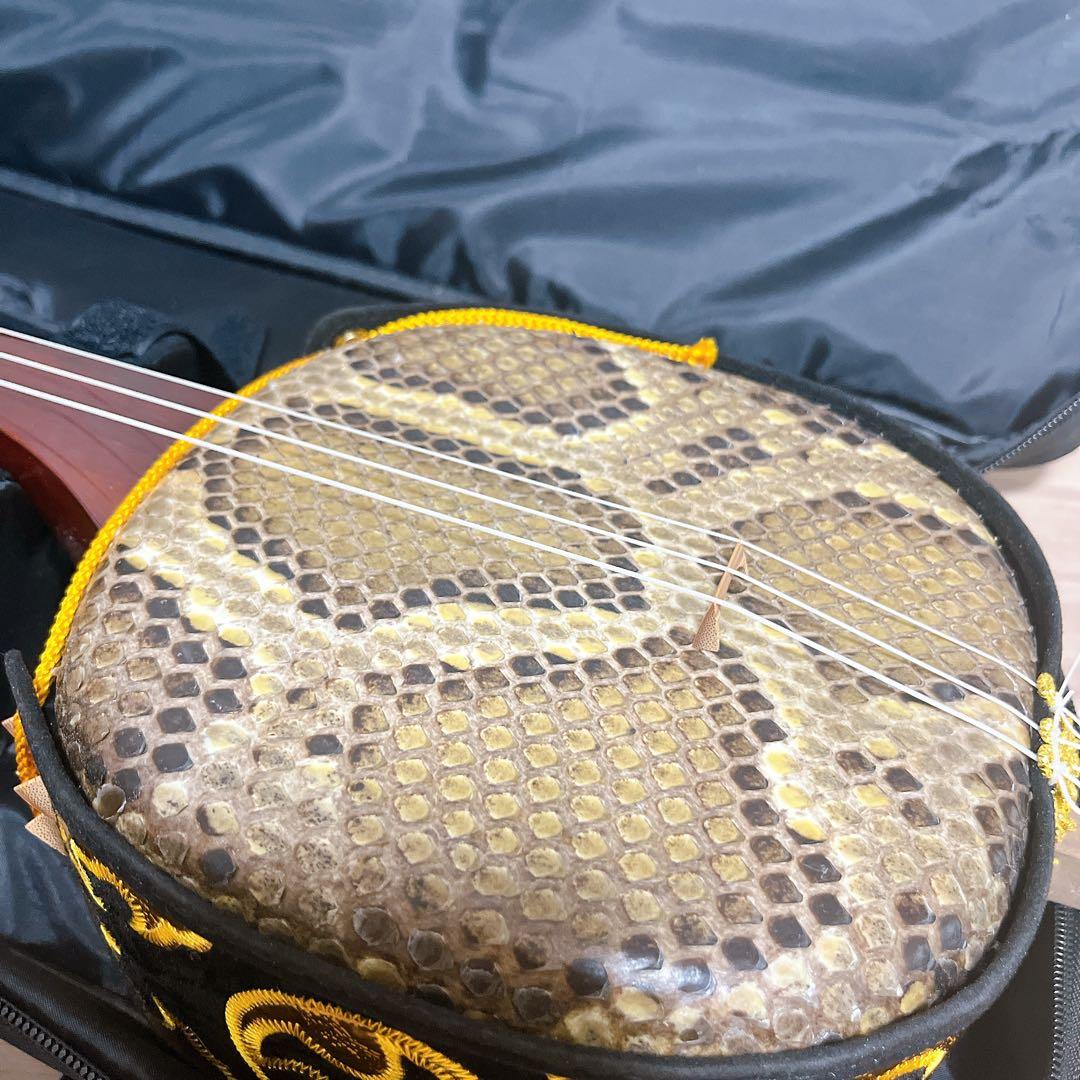 沖縄三線 蛇皮製 3弦 ケース付　強化張り　高級