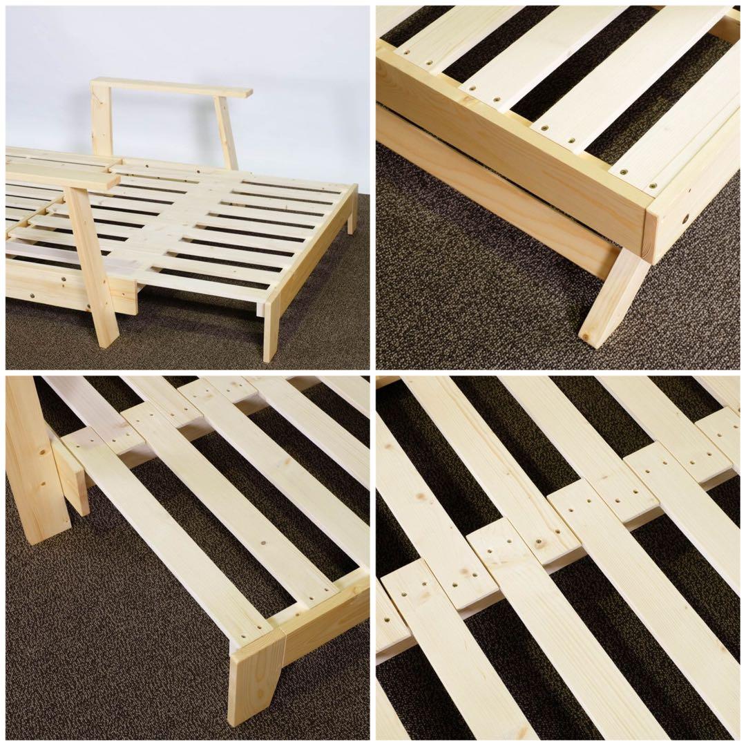 F 新品 北欧パイン ソファベッド フレーム 伸長 セミダブル すのこベッド