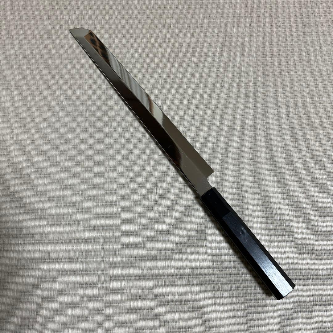 9寸　先丸　柳刃　包丁　和包丁　鏡面仕上げ　V金10号　本焼　黒檀八角柄