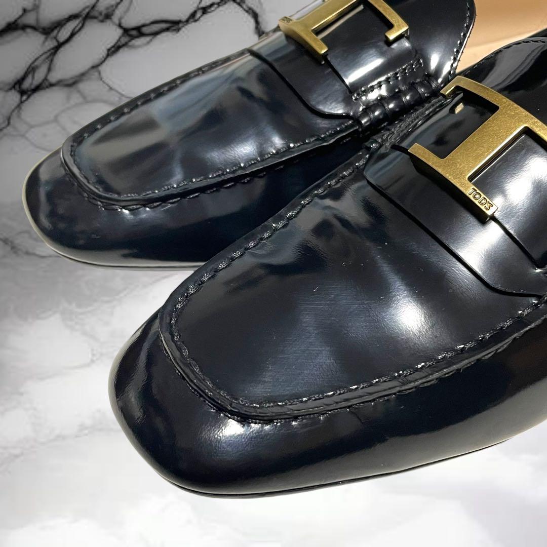 【トッズ】美品Tタイムレス レザー ローファー ゴールド金具 フラットシューズ