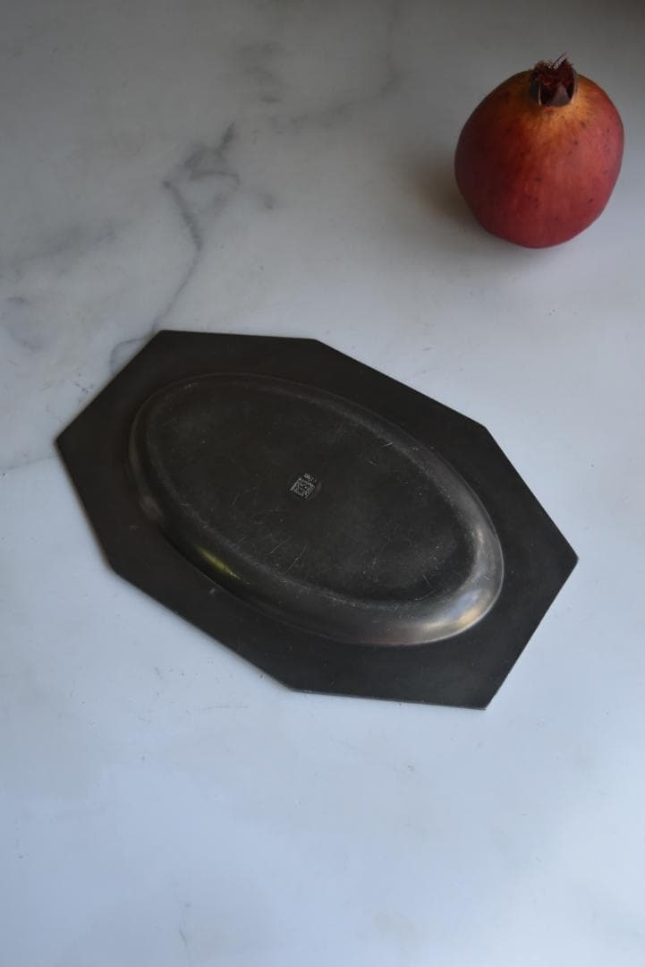 黒くなったエタン　長オクトゴナル皿(20.8㎝)　フランスアンティーク　印有