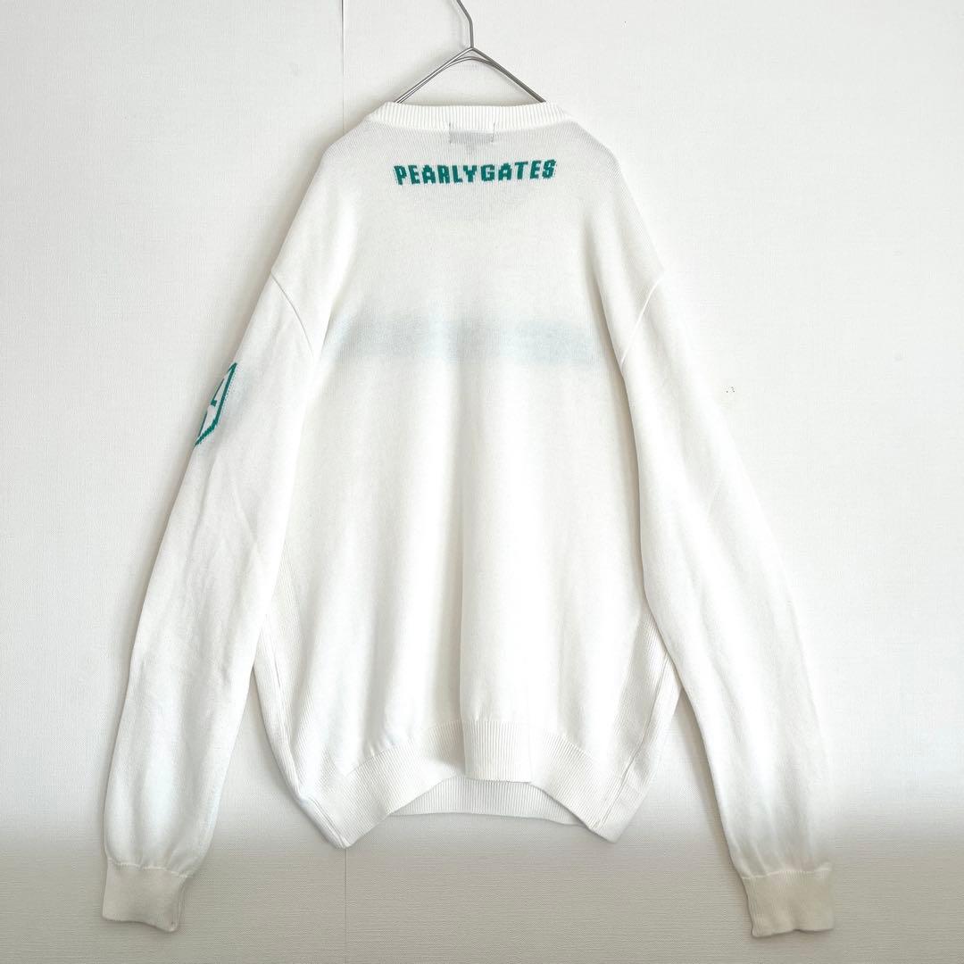 美品☆センターロゴ☆5】パーリーゲイツ ニット☆ホワイト&グリーン