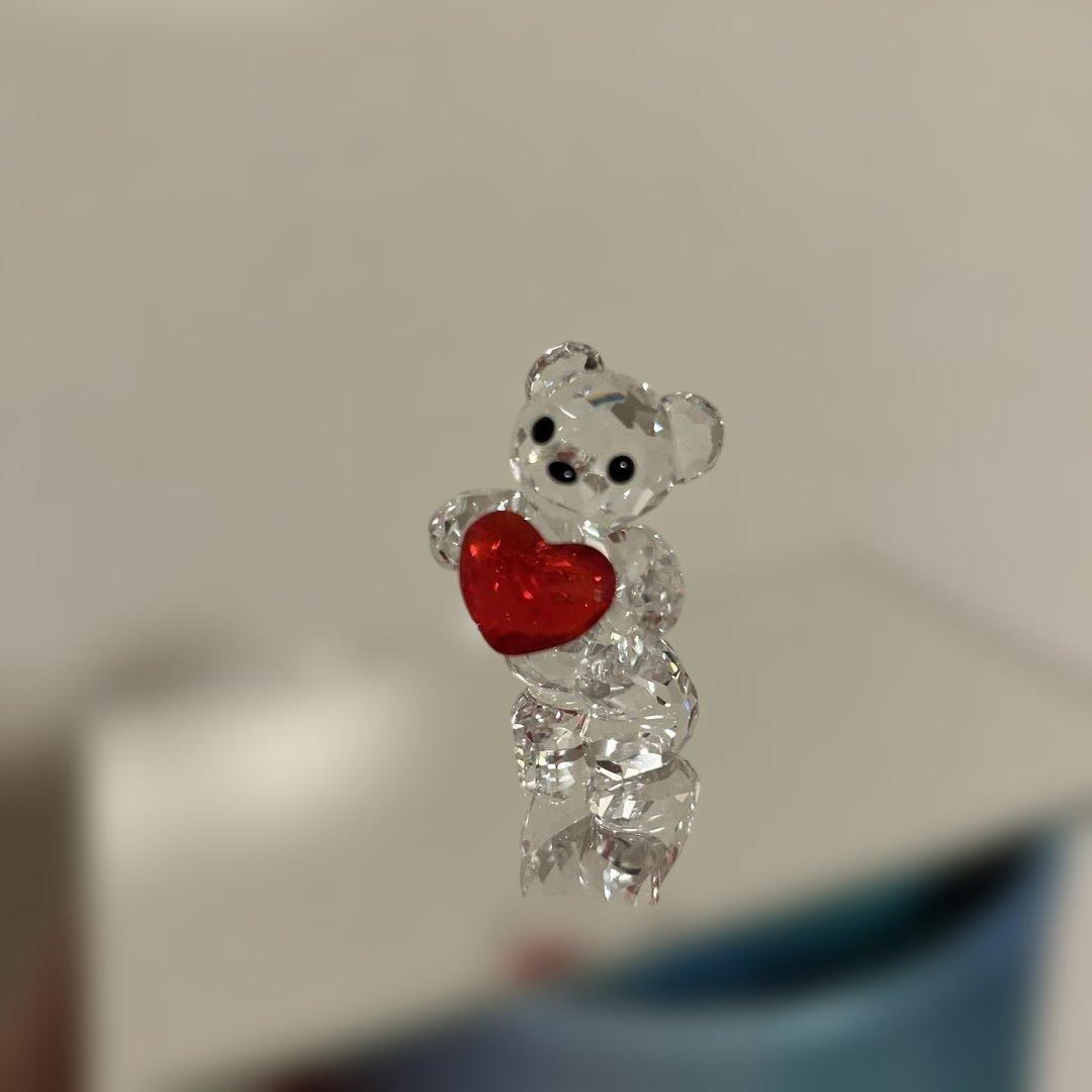 スワロフスキー クリスベア クリスタル くま 赤いハート ガラス板付き