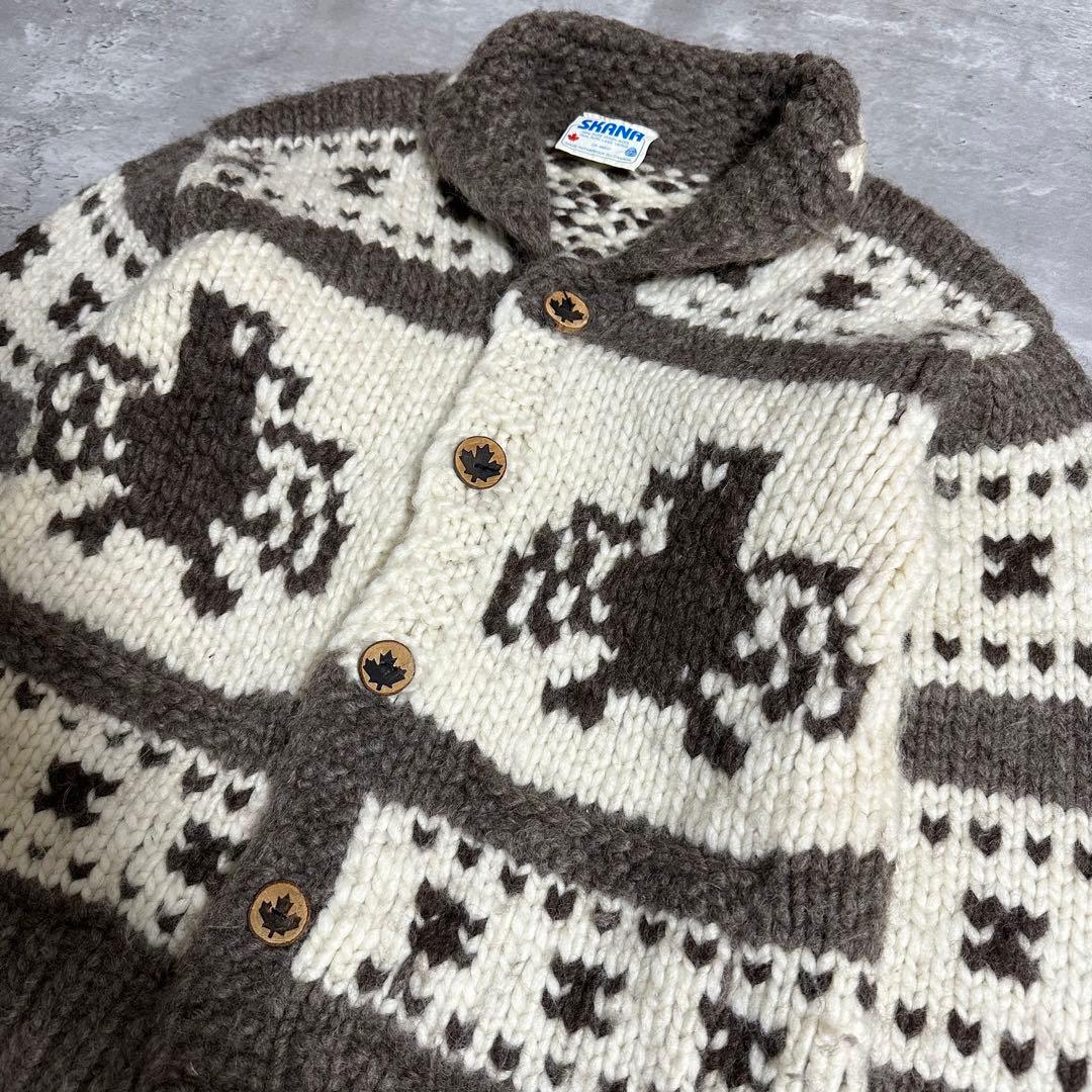 【カナダ製】SKANA カウチンニットセーター　ウッドボタン　肉厚　アメカジ