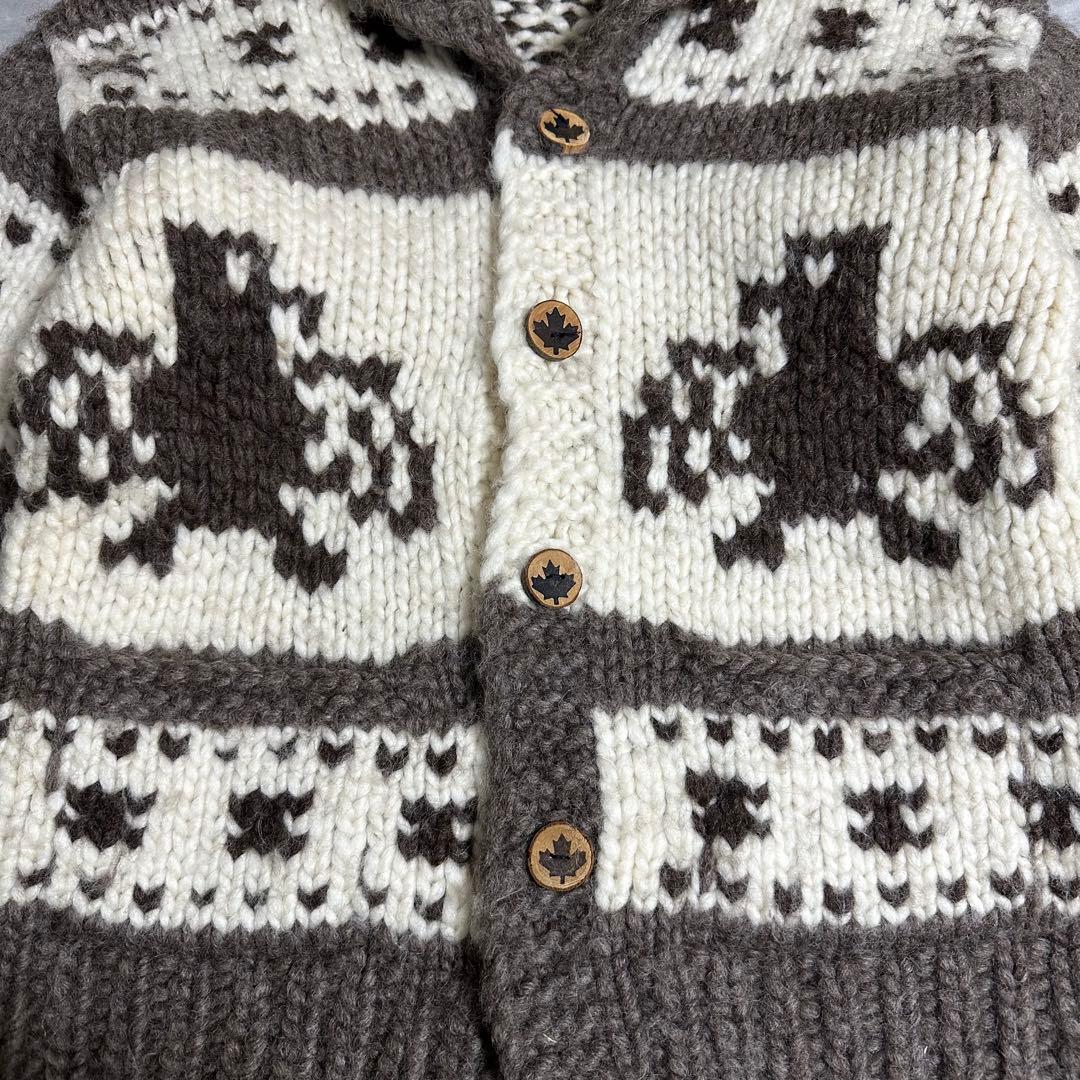 【カナダ製】SKANA カウチンニットセーター　ウッドボタン　肉厚　アメカジ