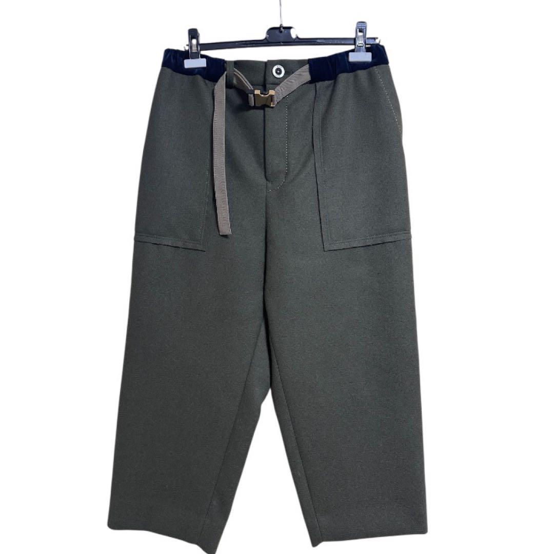 sacai サカイ ワイド パンツ グリーン ベルト付き - メルカリ