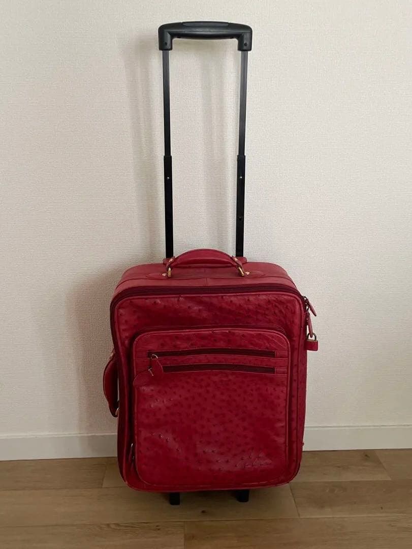 海【希少】キャリーケース オーストリッチ ダチョウ　赤 レディース