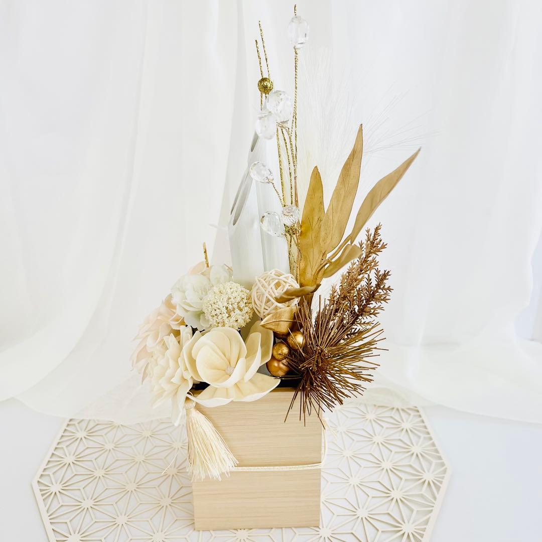 お正月飾り 門松 白 ホワイト ゴールド モダン門松 ハンドメイド 特大 197