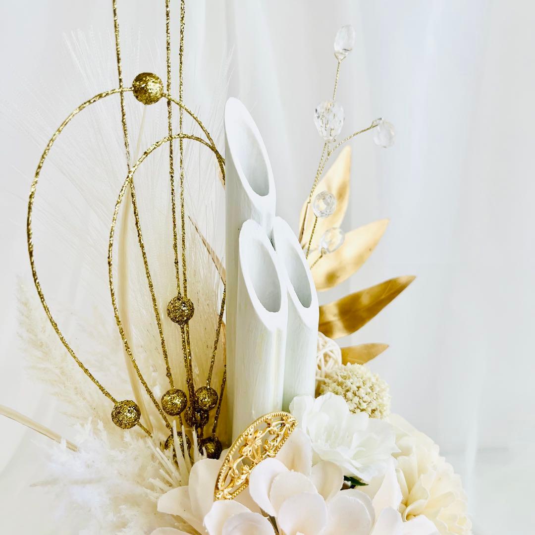 お正月飾り 門松 白 ホワイト ゴールド モダン門松 ハンドメイド 特大 197