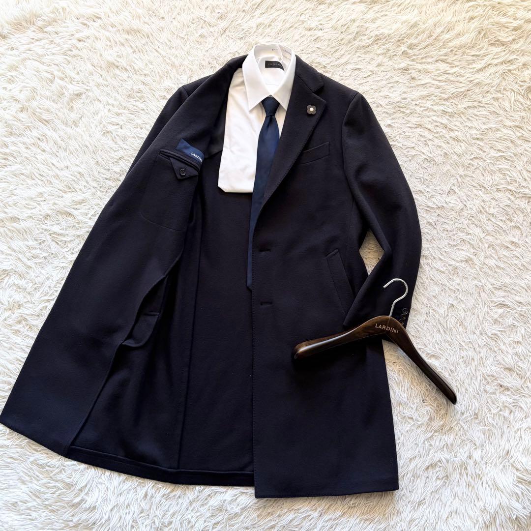 <極美品>LARDINI 新ロゴ ネイビー ウール チェスターコート サイズ50