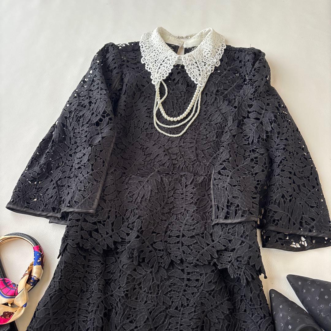 美品♡レジャ leja ドレス リーフレースカラー セットアップ ブラック
