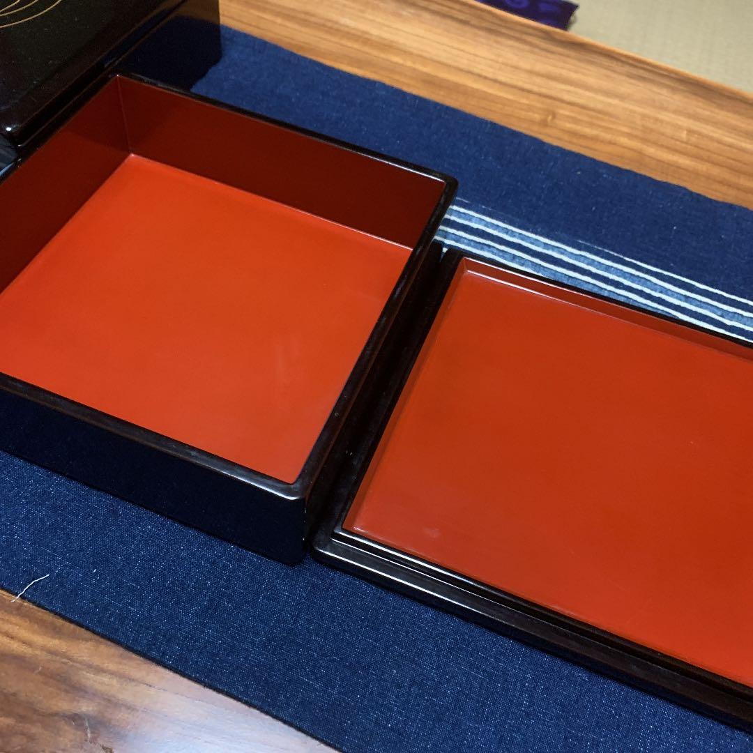 家紋入り一段重三揃い　輪島塗