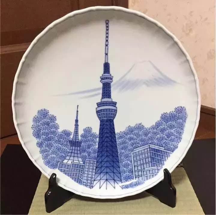 有田焼 崋山美右ェ門 215年記念 東京スカイツリー東京タワー富士山 飾り皿