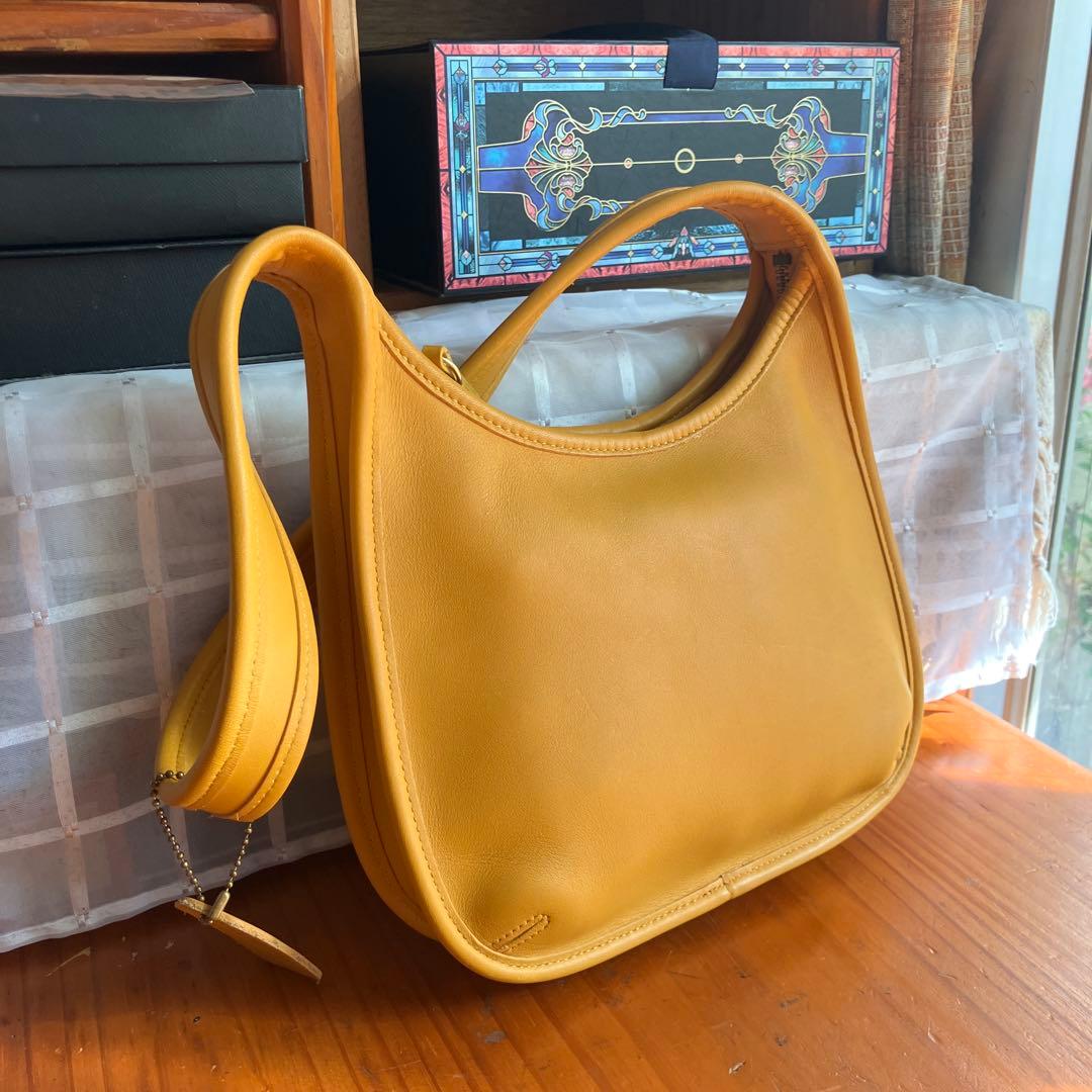オールドコーチvintage コーチ エルゴ イエローレザーショルダーバッグ