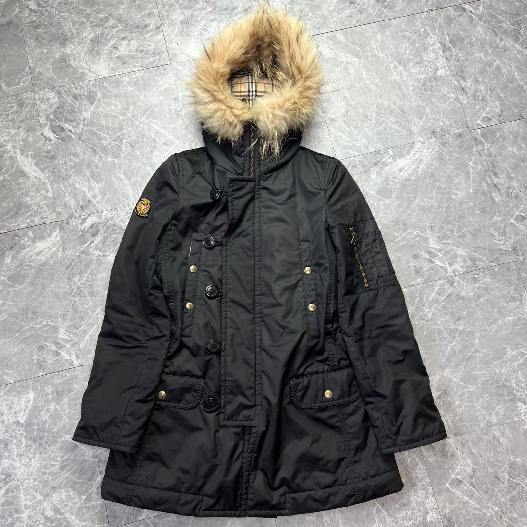 バーバリー♡モッズコート　ラクーンファー　ノバチェック 黒　36 S