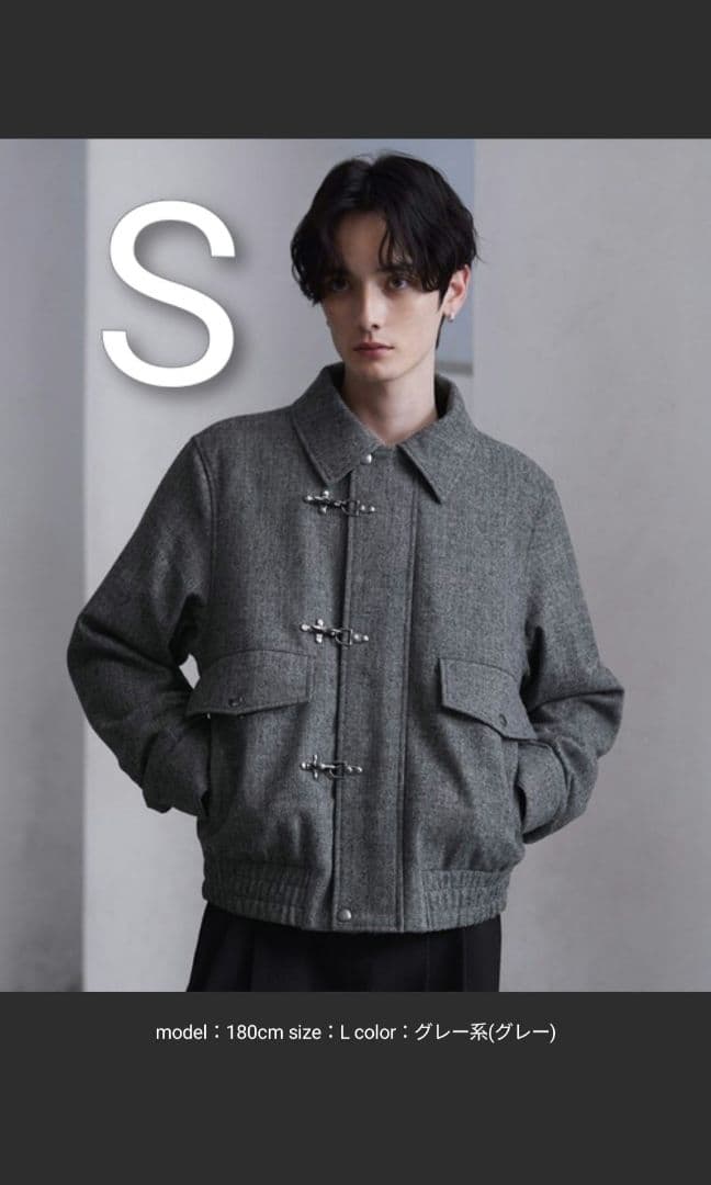 CLEL ウールブレンド ヘリンボーンツイードファイヤーマンブルゾン S