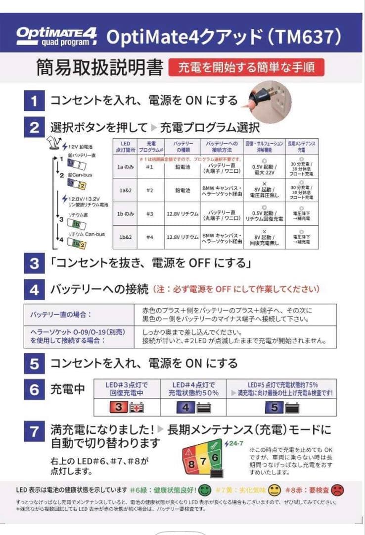 Optimate 4 自動バッテリーチャージャー