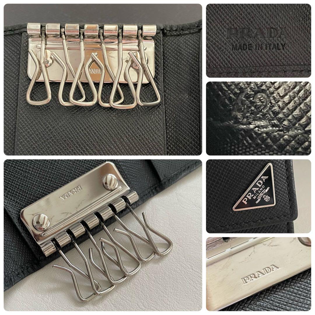 美品　プラダ　キーケース　三角ロゴ　レザー　ロゴ　黒　6連