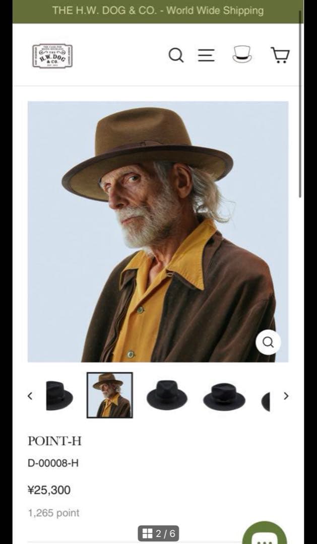 帽子 THE.H.W.DOG & CO. POINT-H size38 BRN