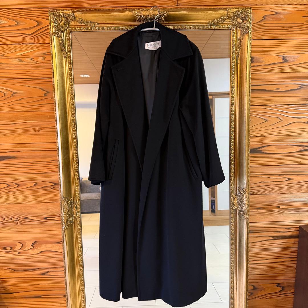 MaxMaraマックスマーラ☆カシミヤ100%☆ロングコート☆黒ブラック☆白