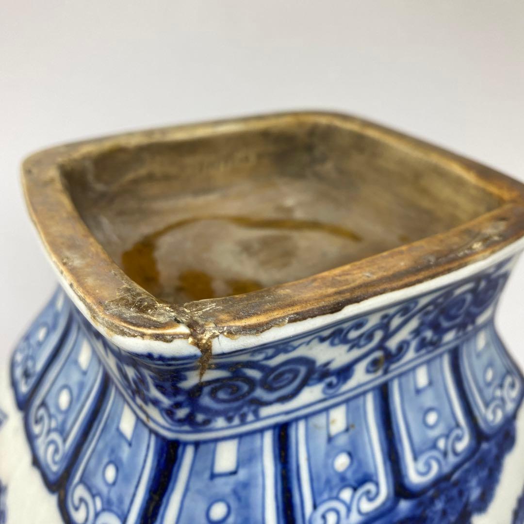 専用 中国美術 青花花瓶 高さ31㎝ タルチ 東さ7-0206①