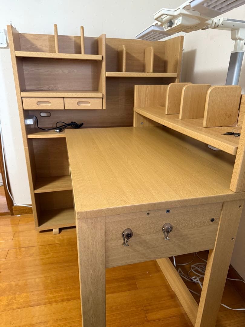 KOIZUMI 学習机ナチュラル L字型デスク 引き出し付き