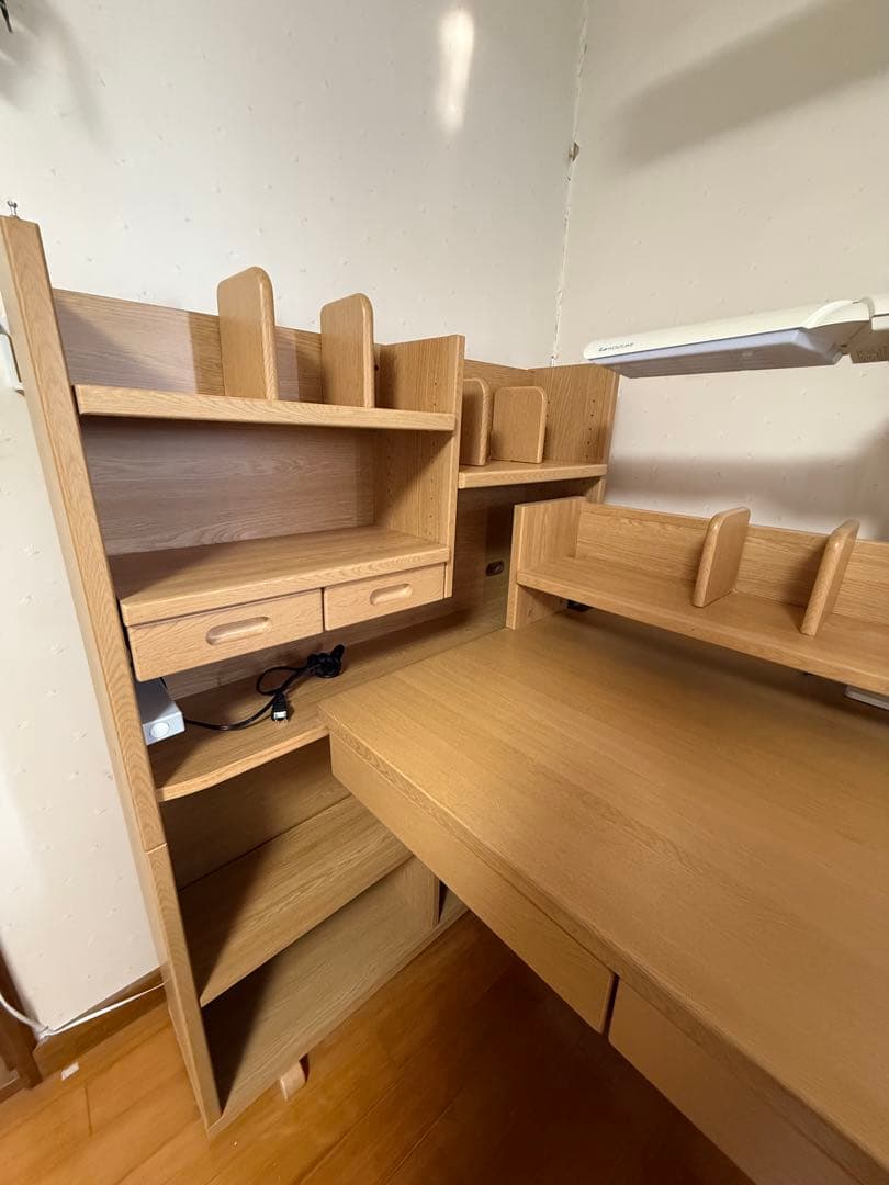 KOIZUMI 学習机ナチュラル L字型デスク 引き出し付き