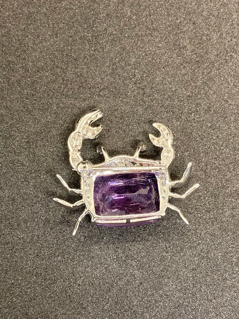 K18WG ダイヤ 蟹モチーフ ブローチ エメラルド アメジスト