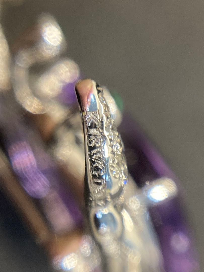 K18WG ダイヤ 蟹モチーフ ブローチ エメラルド アメジスト