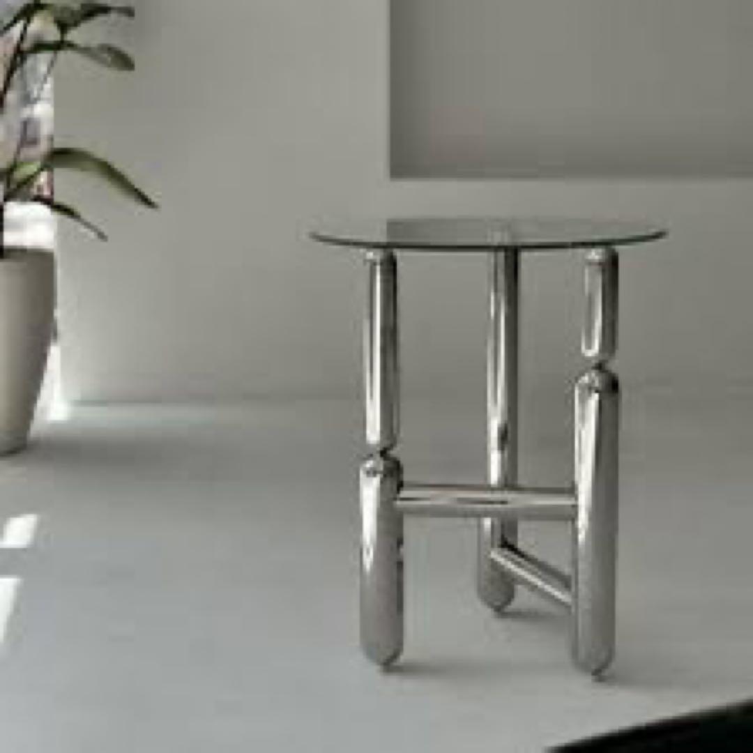 【ART OF BLACK】ステンレスラウンドガラスサイドテーブル