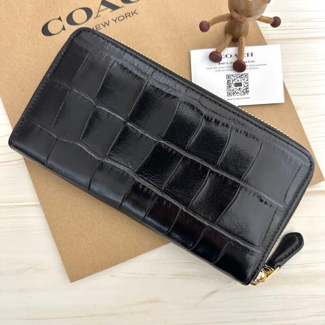 ★ 新品 COACH コーチ 長財布 クロコ ブラック COACH長財布