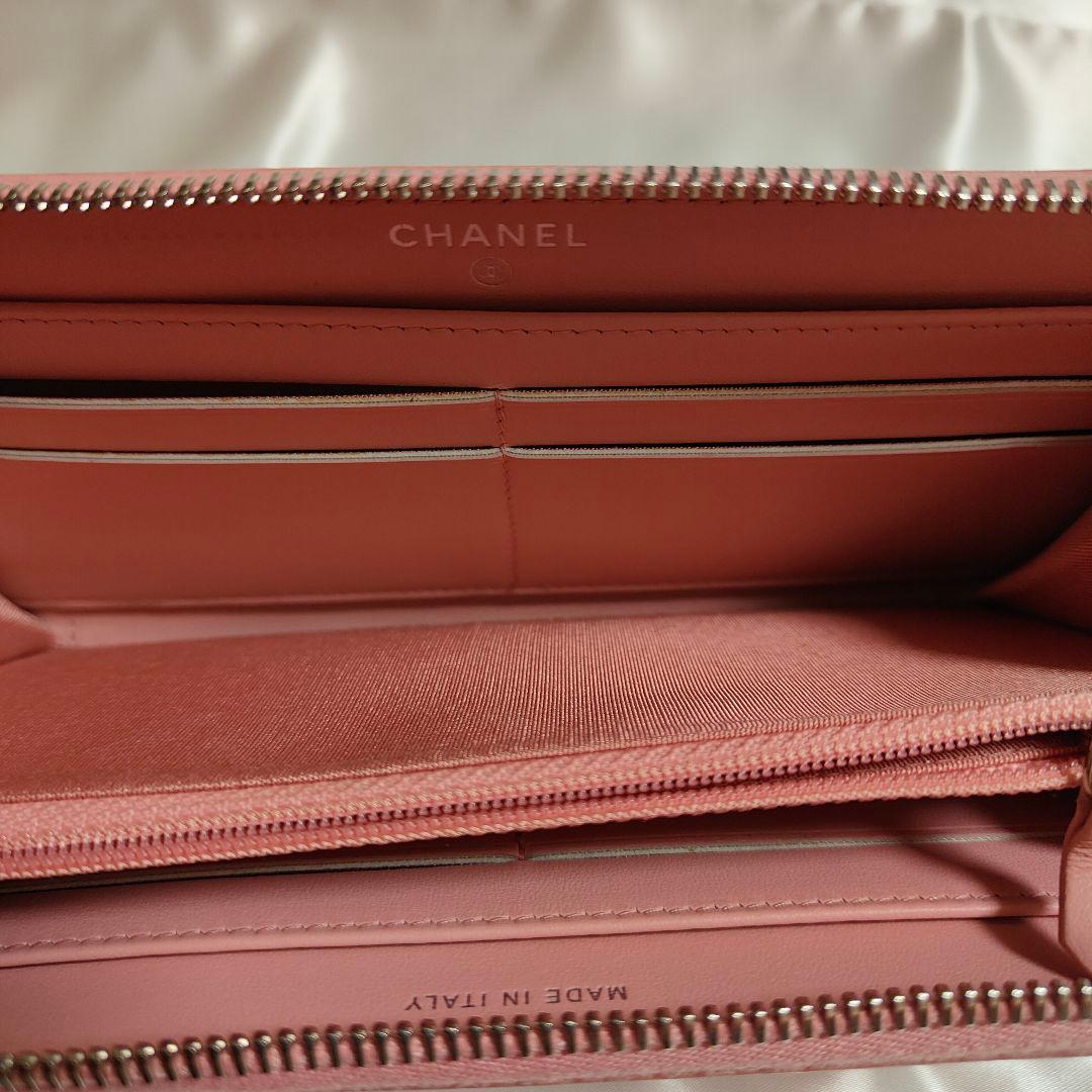 美品✡シャネル　キャビアスキン　CCフィリグリー　ラウンドファスナー　長財布