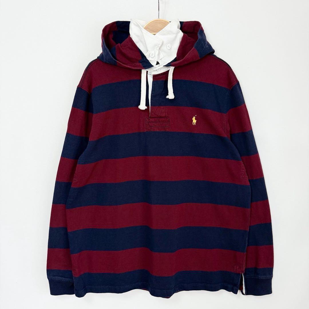 POLO Ralph Lauren ボーダーフード付 ラガーシャツ S87b - メルカリ