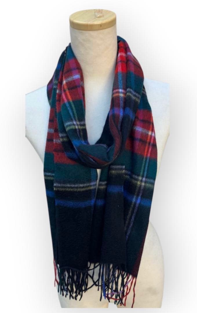 ブラックスチュアート柄 カシミア70cm広幅ストール フワフワなめらかZARUD