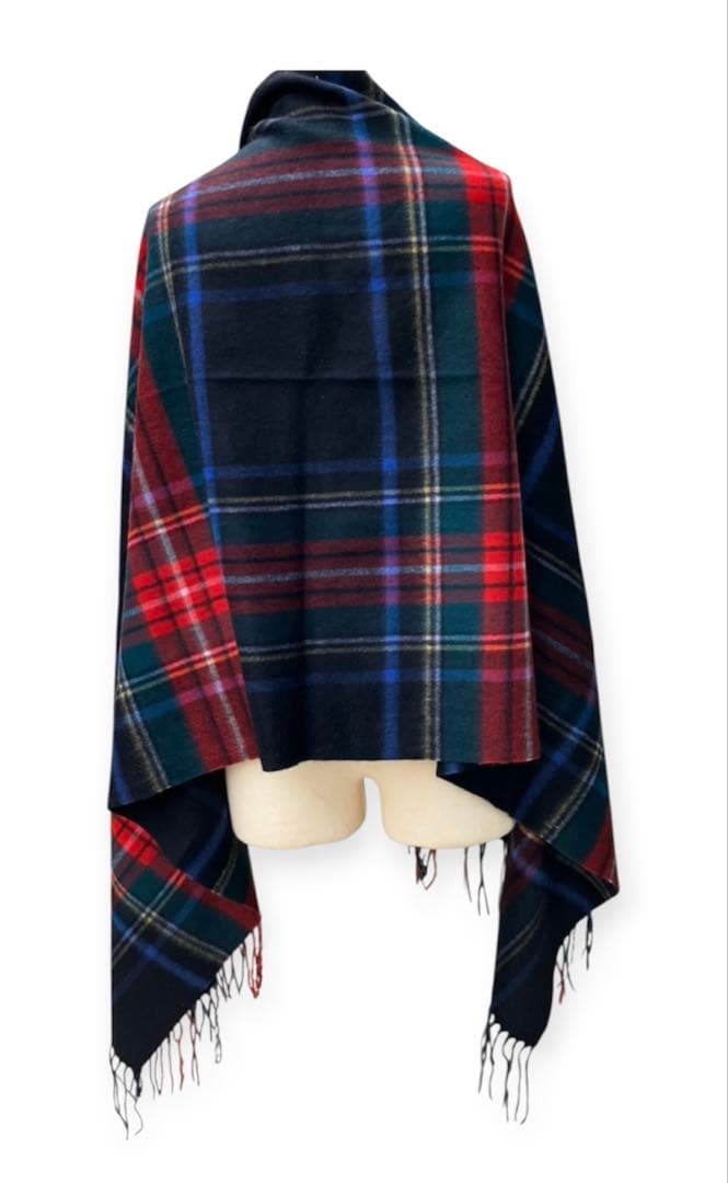 ブラックスチュアート柄 カシミア70cm広幅ストール フワフワなめらかZARUD